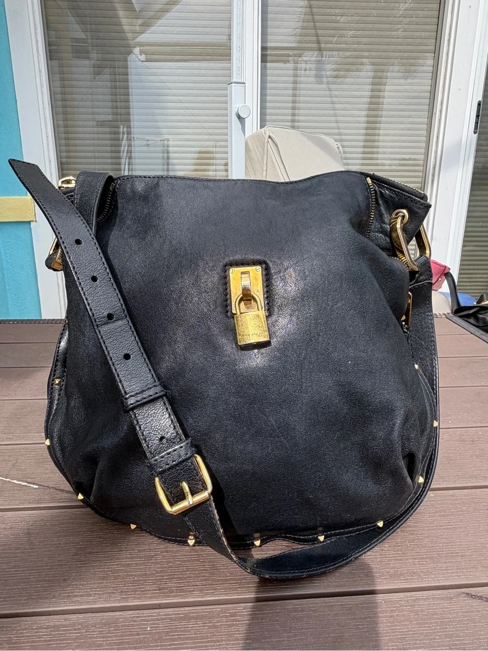 Marc Jacobs Vintage Black Leather Studded Paradise Kate Hobo Bag